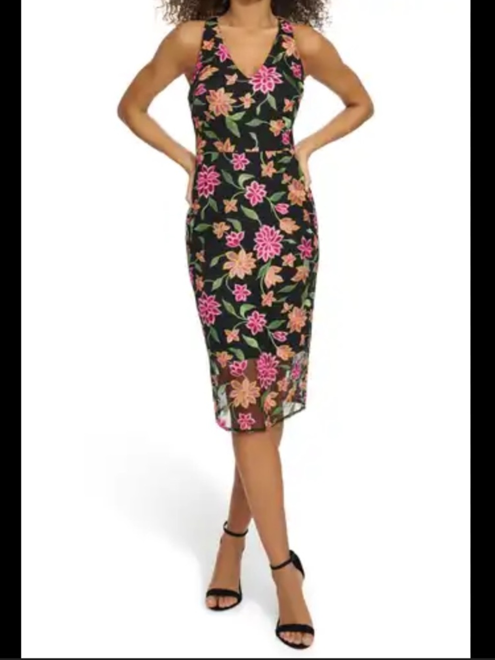 Siena Black Floral Halter Midi Dress with Pink & Yellow Blooms